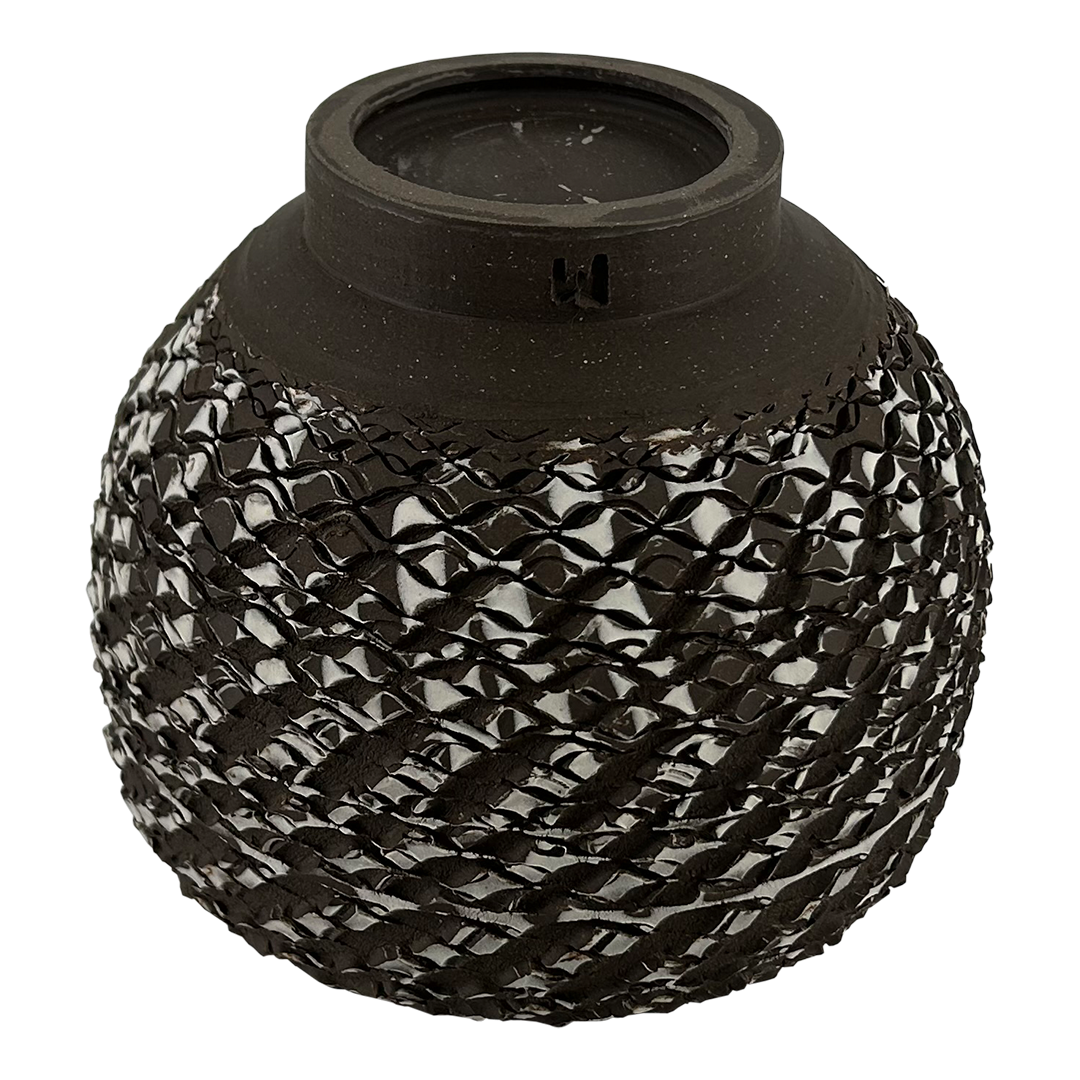 Rondell Meeks : tooled Dark Clay + Porcelain Slip vase