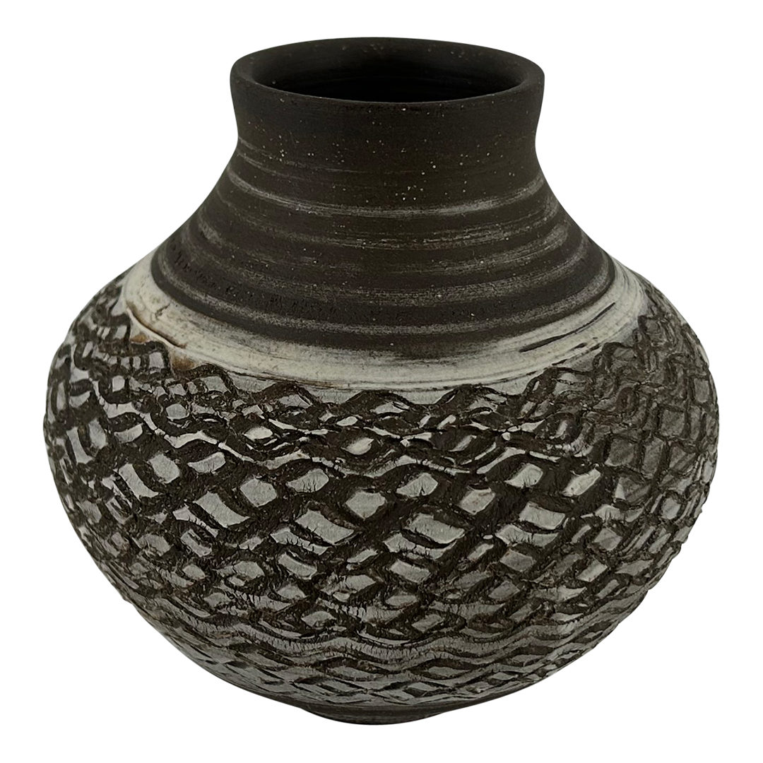 Rondell Meeks : tooled Dark Clay + Porcelain Slip vase