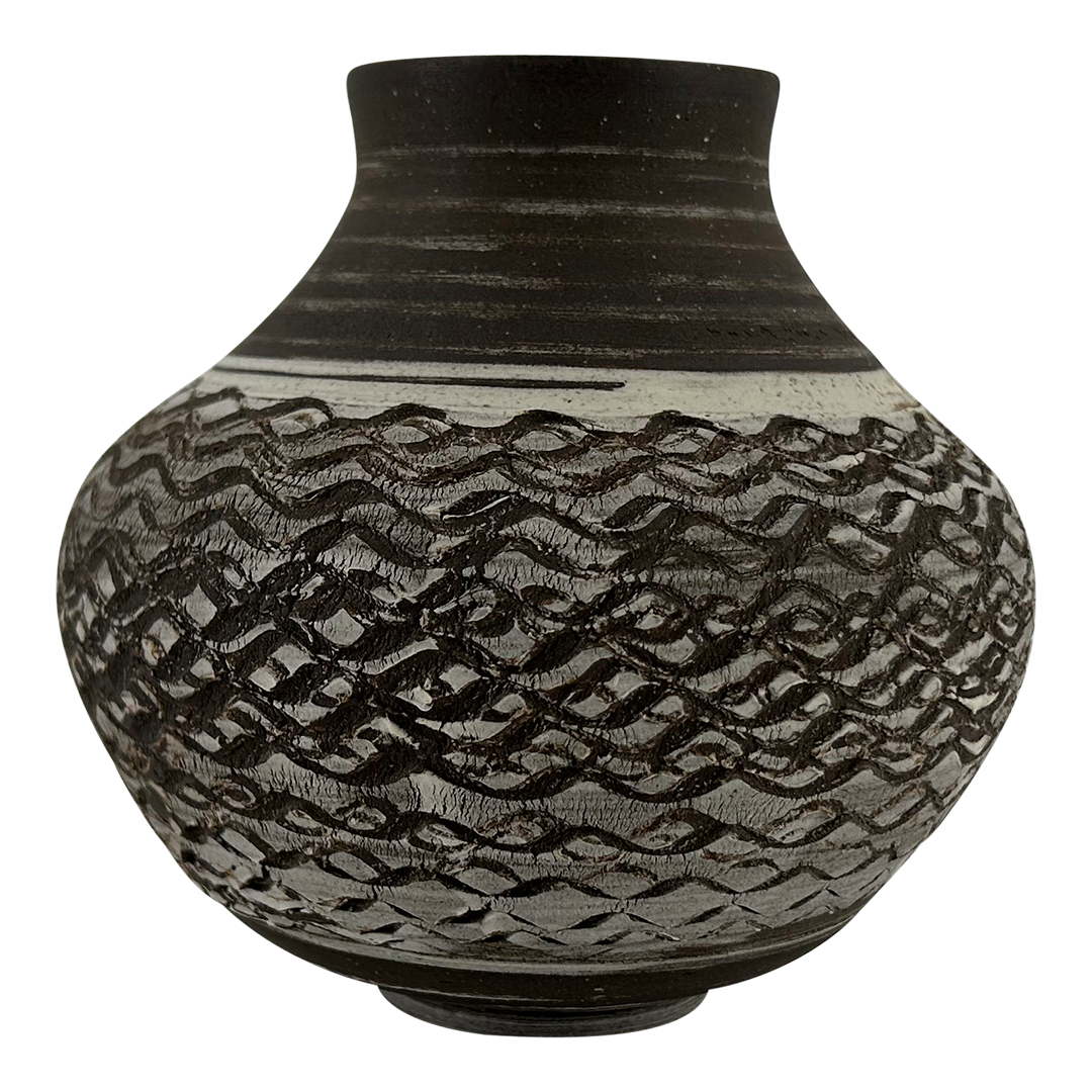 Rondell Meeks : tooled Dark Clay + Porcelain Slip vase