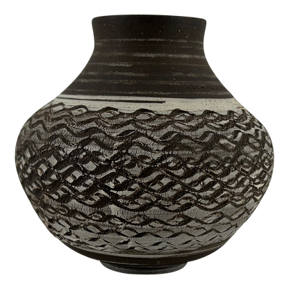 Rondell Meeks : tooled Dark Clay + Porcelain Slip vase