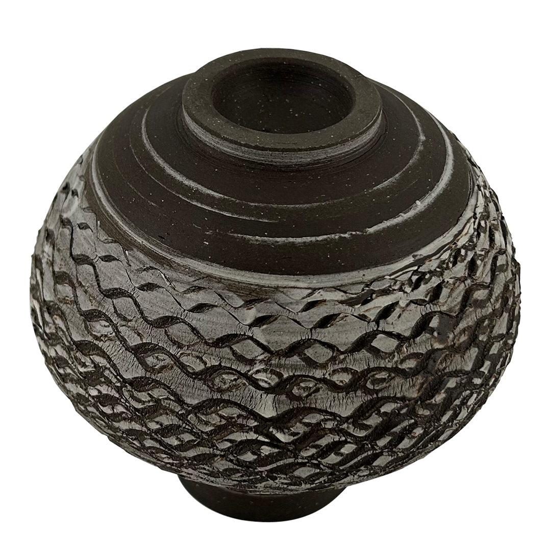 Rondell Meeks : tooled Dark Clay + Porcelain Slip vase