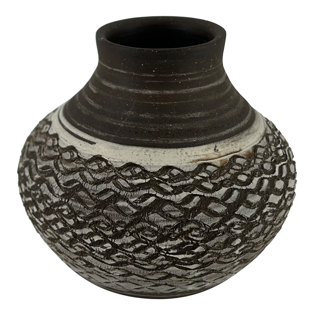 Rondell Meeks : tooled Dark Clay + Porcelain Slip vase