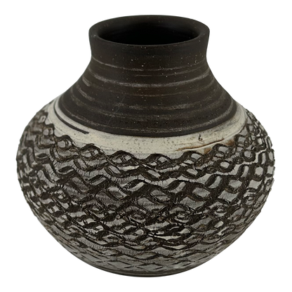 Rondell Meeks : tooled Dark Clay + Porcelain Slip vase