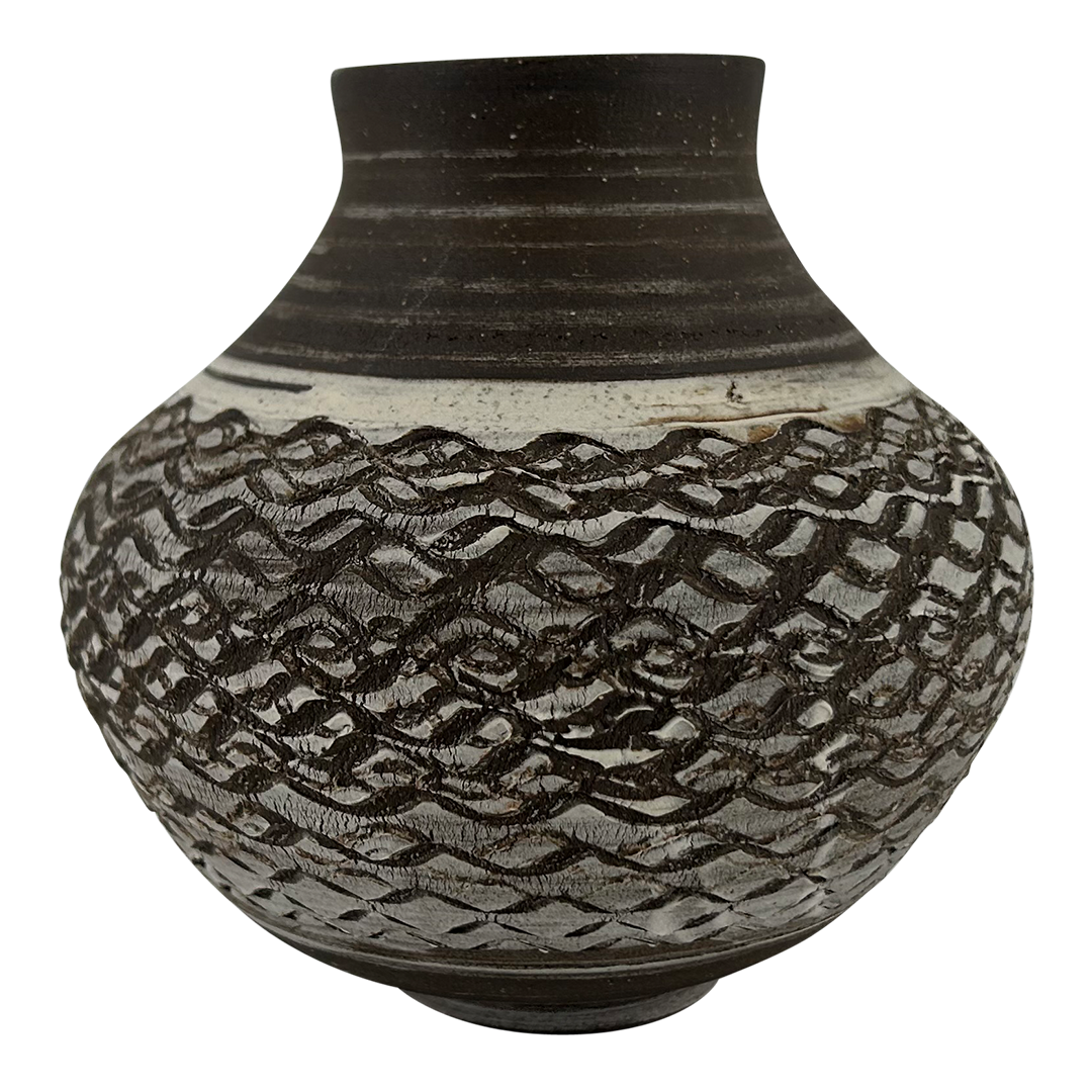 Rondell Meeks : tooled Dark Clay + Porcelain Slip vase