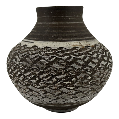 Rondell Meeks : tooled Dark Clay + Porcelain Slip vase