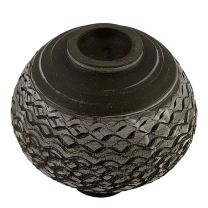 Rondell Meeks : tooled Dark Clay + Porcelain Slip vase