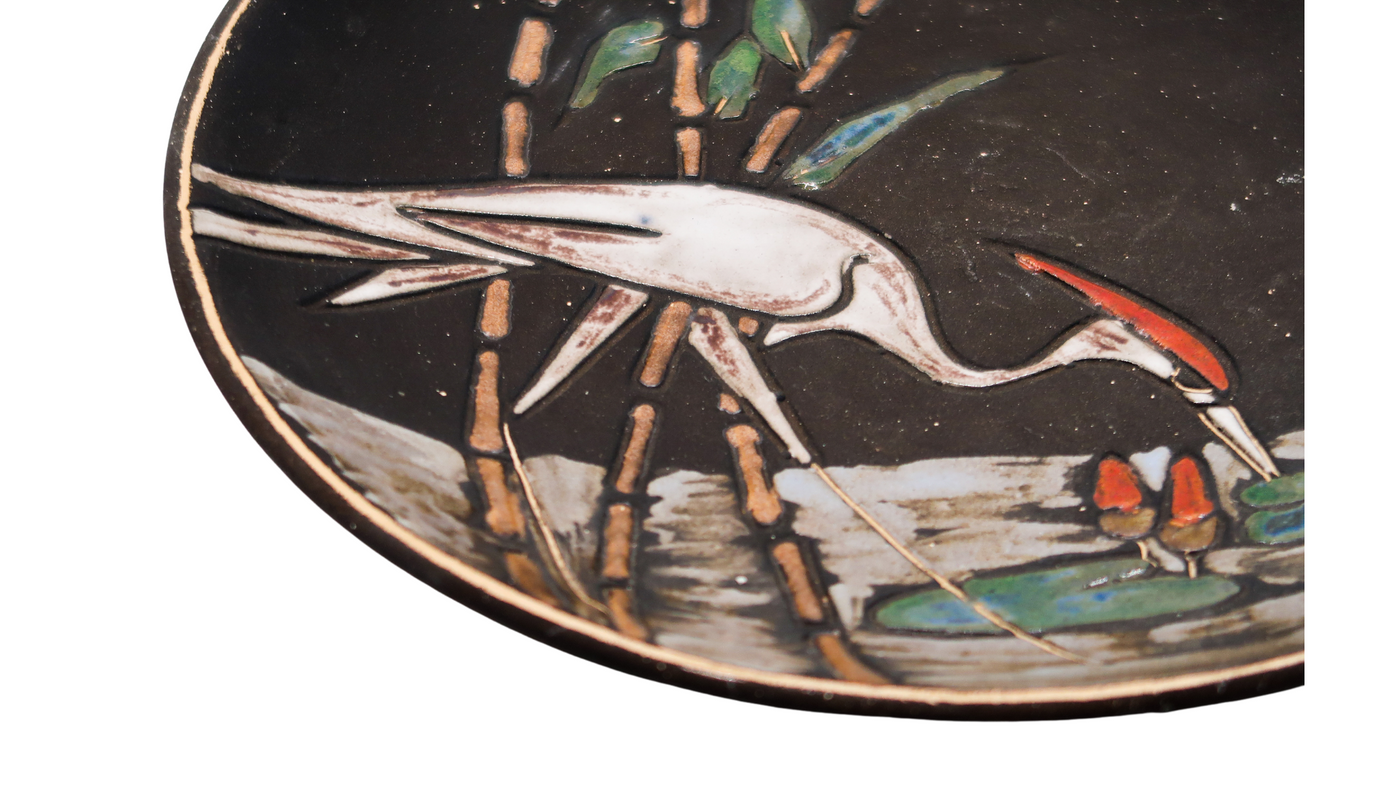 1970s Ruscha Keramik bird & bamboo wall plate, W Germany