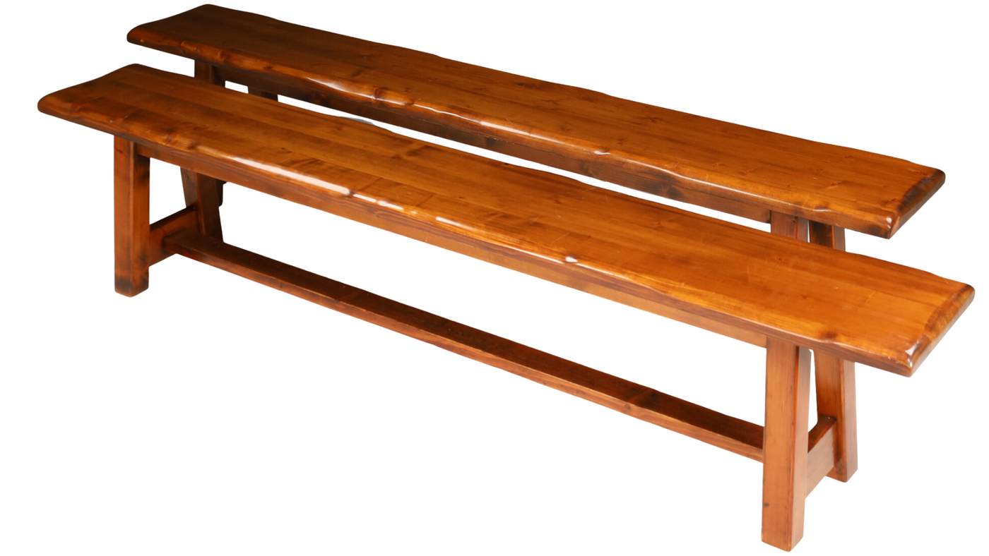 French mid-century brutalist 79" pinewood bench