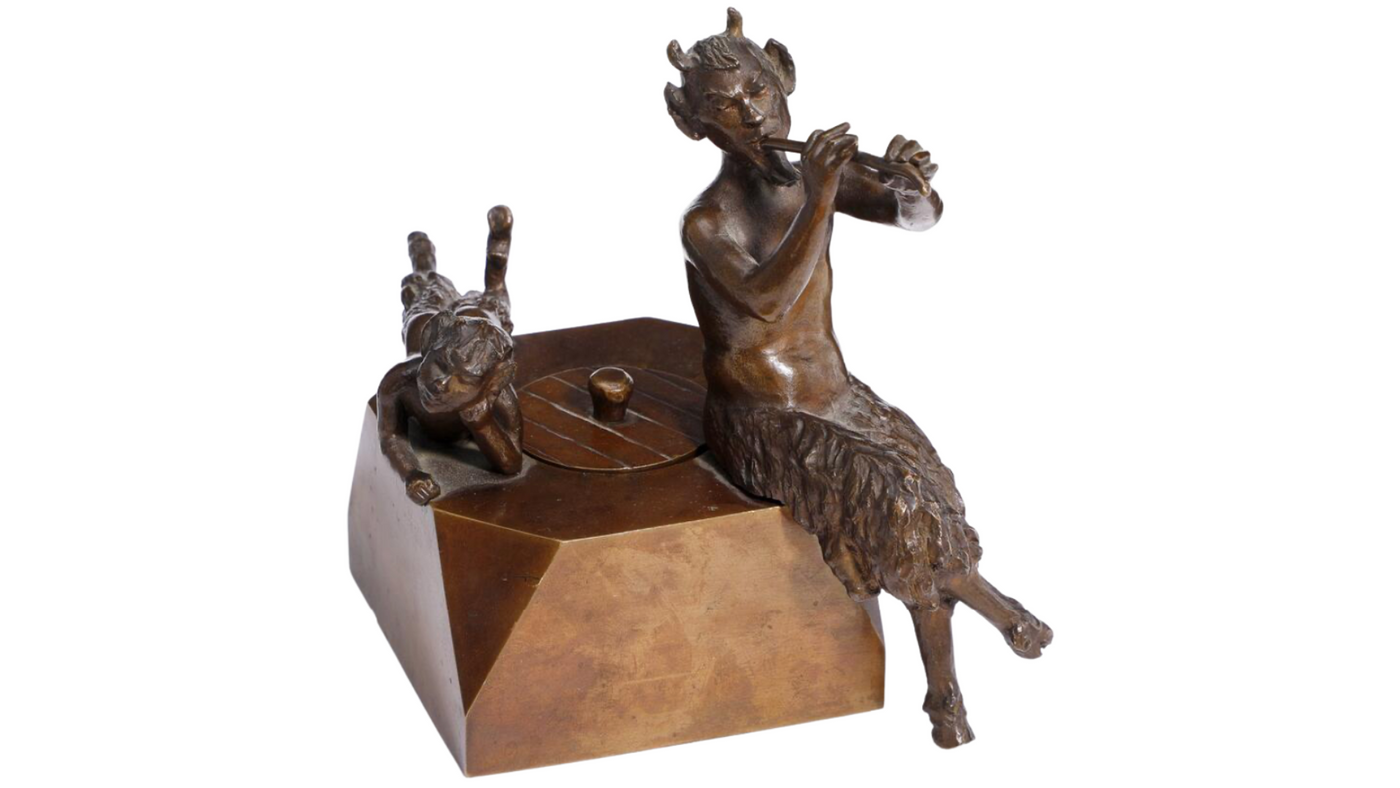 Early 1900s bronze inkstand w/fauns, Denmark