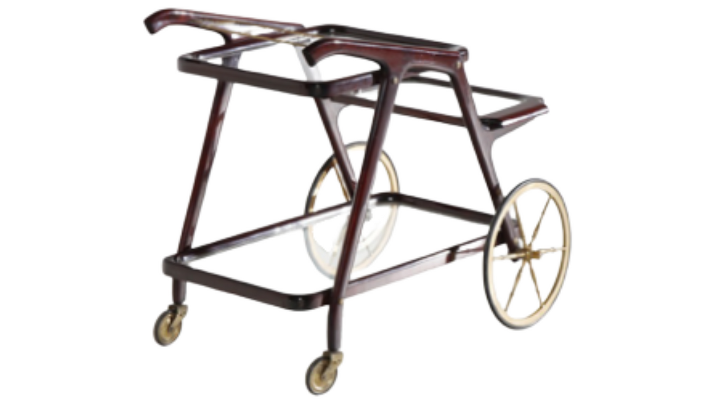1950s Italian lacquered mahogany bar cart