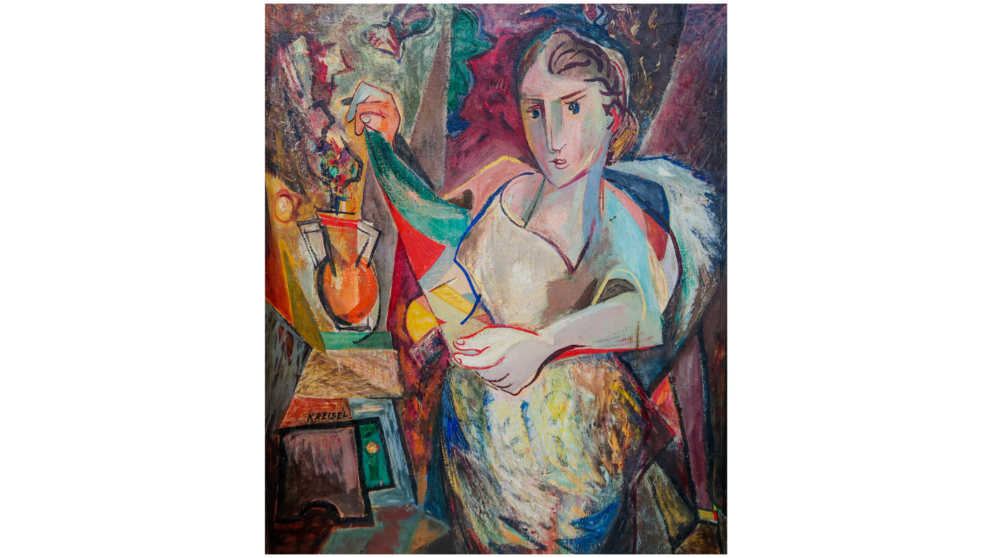 Alexander Kreisel (1901-1953) cubist painting, "Lady with Scarf"