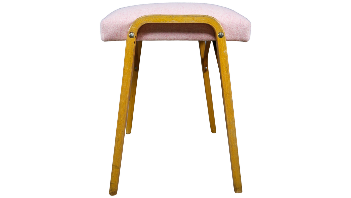 Ludvik Volak mid-century bentwood stool in new felted wool, Czech