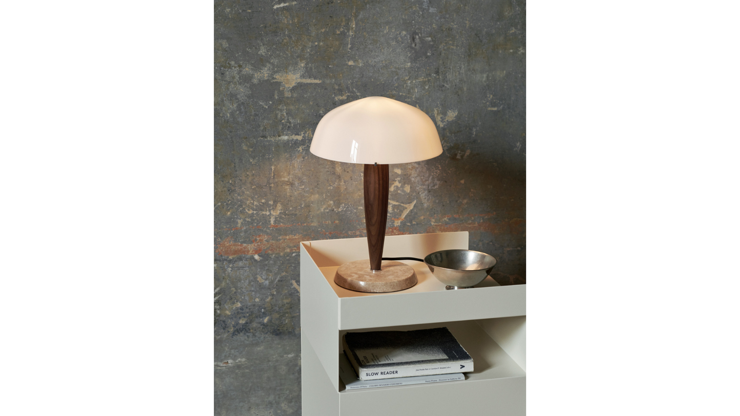 &Tradition : Herman Table Lamp in walnut & opal glass