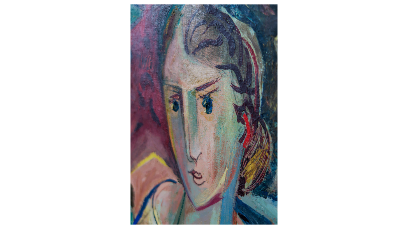 Alexander Kreisel (1901-1953) cubist painting, "Lady with Scarf"