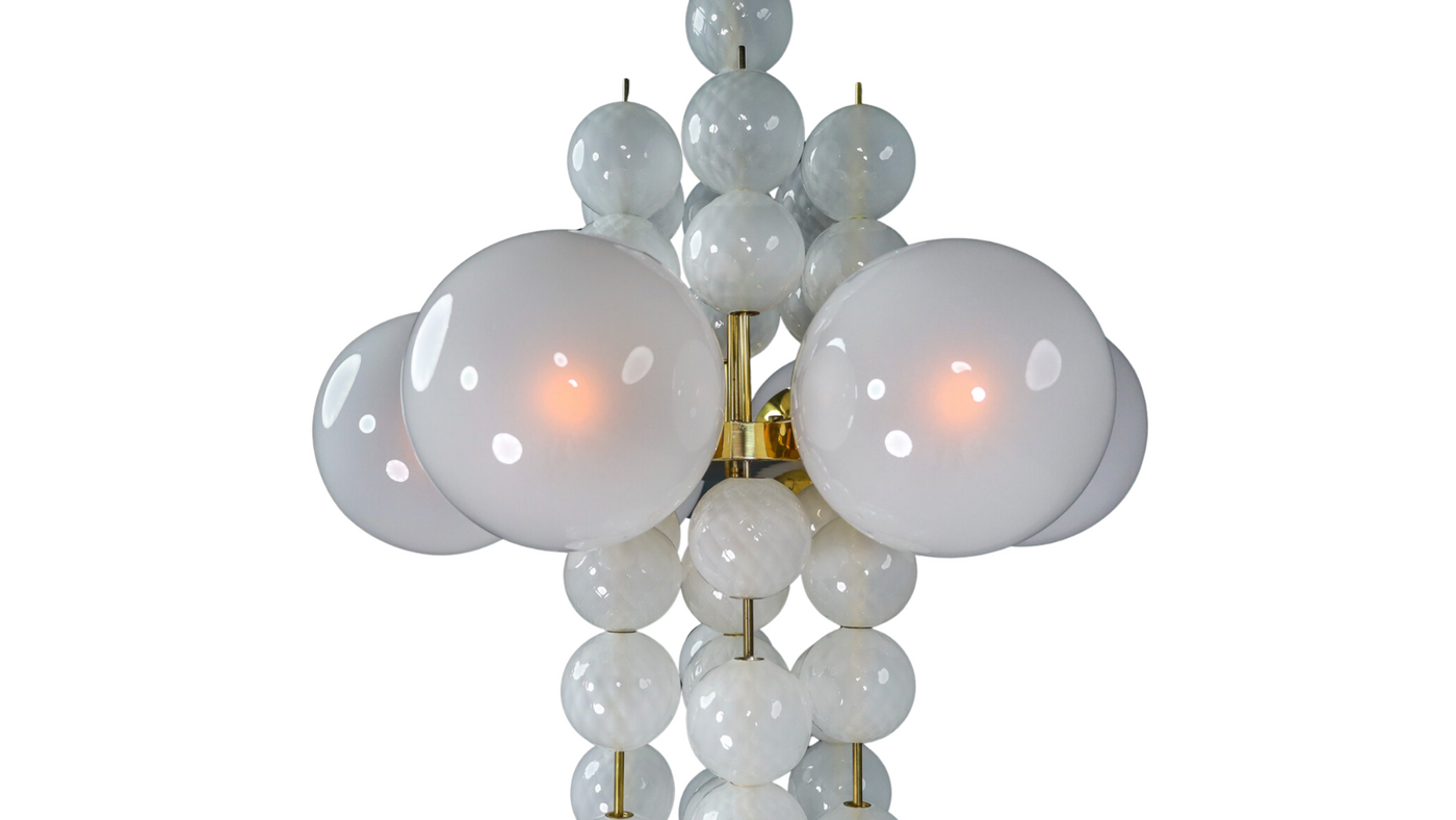 Mid-century Austrian opaline glass 19-globe chandelier