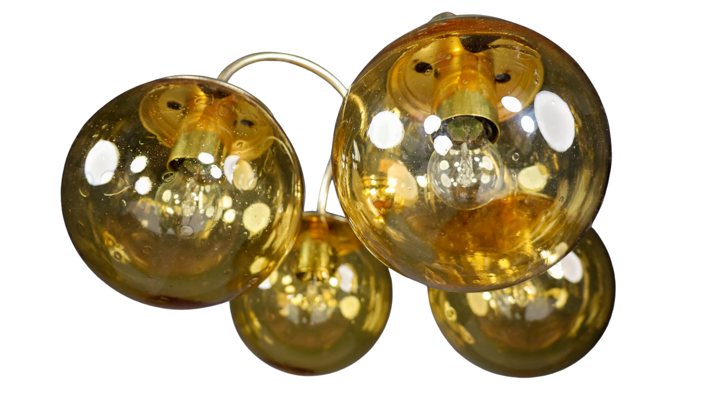 1960s golden 4-globe chandelier from Prague