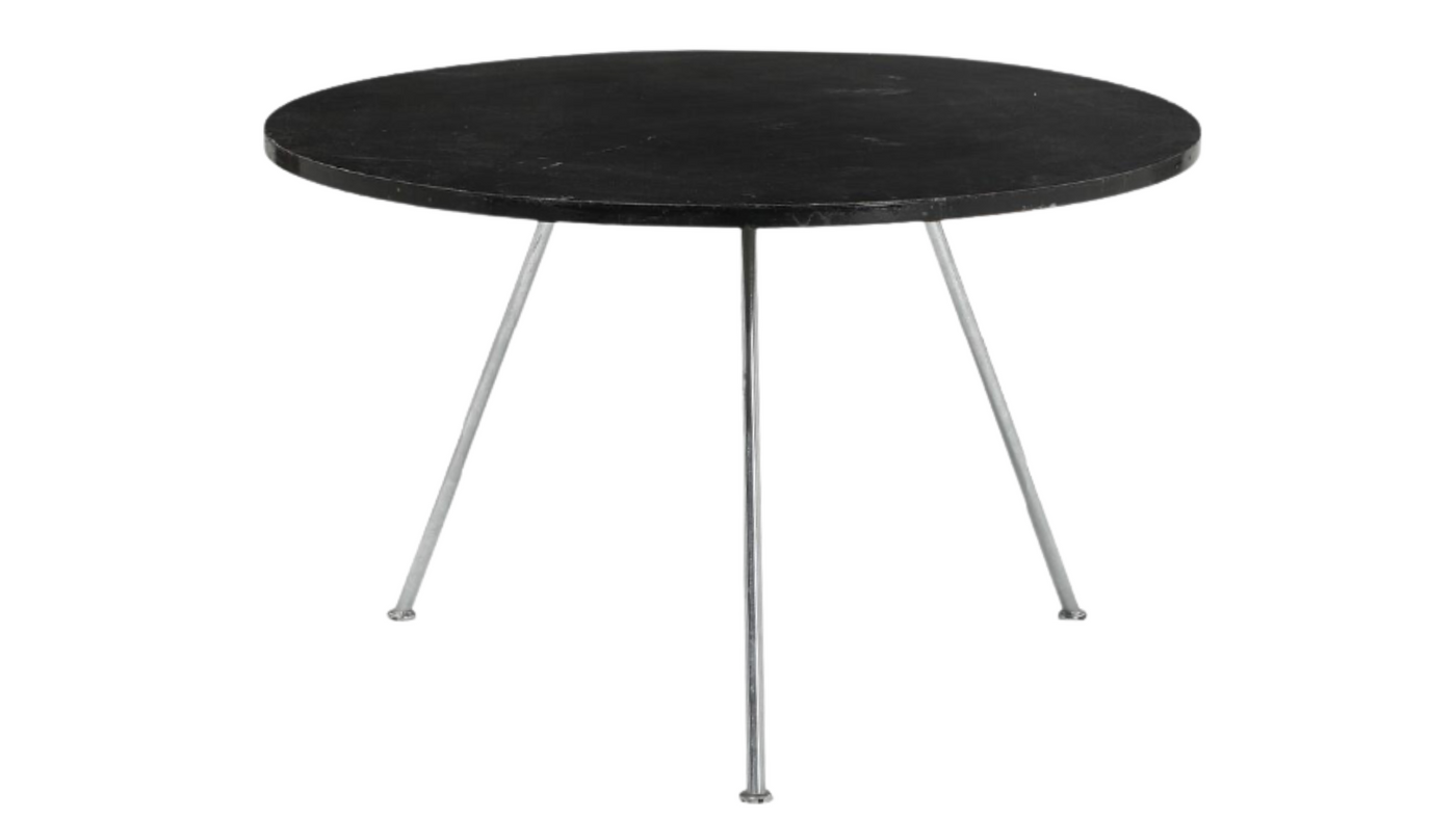 1960s black-lacquered and steel 39" side table